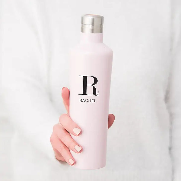 Reusable Custom Stainless Steel Silhouette Water Bottle - Modern Serif Monogram Print