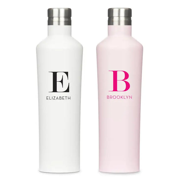 Reusable Custom Stainless Steel Silhouette Water Bottle - Modern Serif Monogram Print