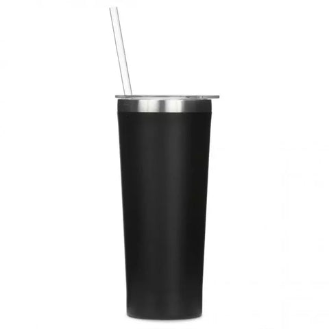 22 Oz. Black Stainless Steel Drink Tumbler with Straw - Blank