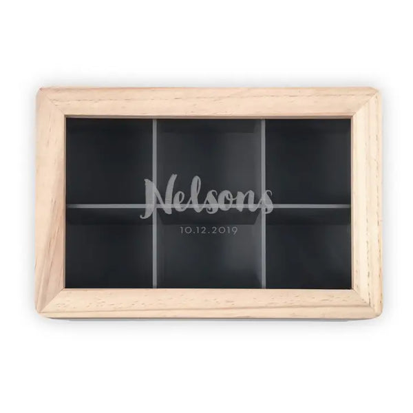 Wooden Keepsake Box With Glass Lid - Script Font Text