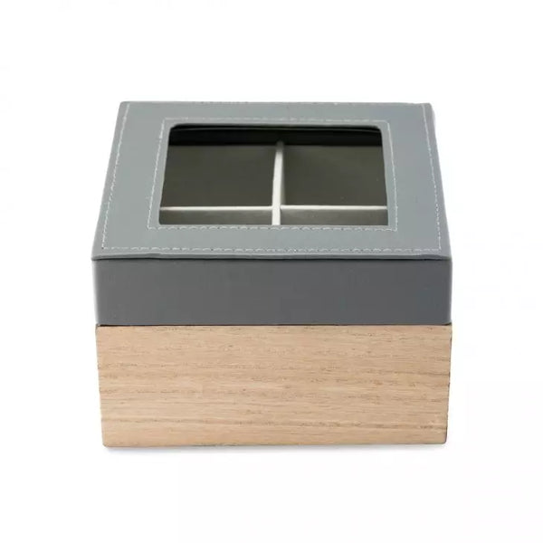 Wood And Faux Leather Keepsake Box With Glass Lid