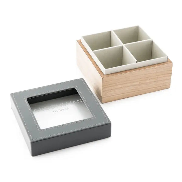 Wood And Faux Leather Keepsake Box With Glass Lid - Groomsman