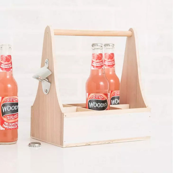 Wooden Bottle Caddy With Opener