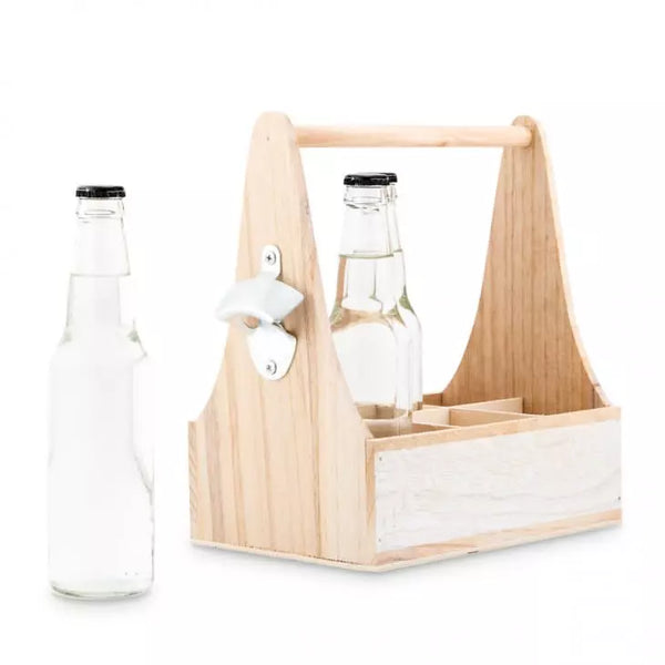 Wooden Bottle Caddy With Opener