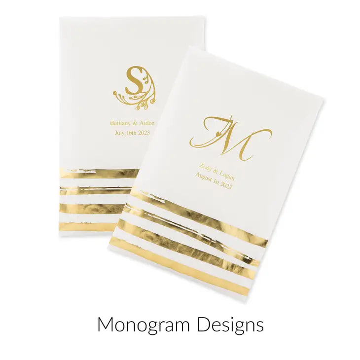 Personalised Flat Gold Brushstroke Paper Goodie Bag Wedding Favour - Monograms | Pack of 25 | More Designs