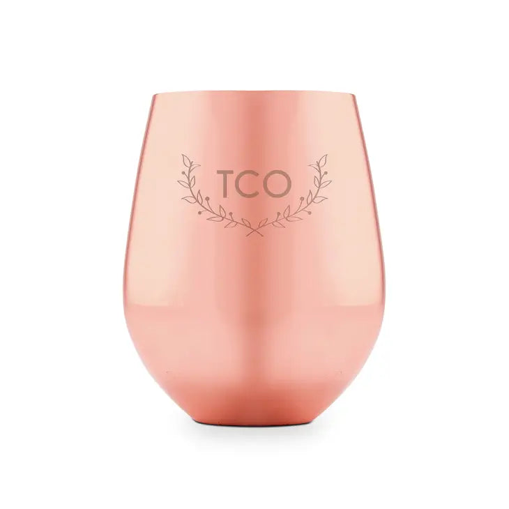 Copper Stemless Wine Glass - Woodland Monogram Etching