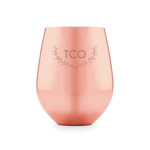 Copper Stemless Wine Glass - Woodland Monogram Etching