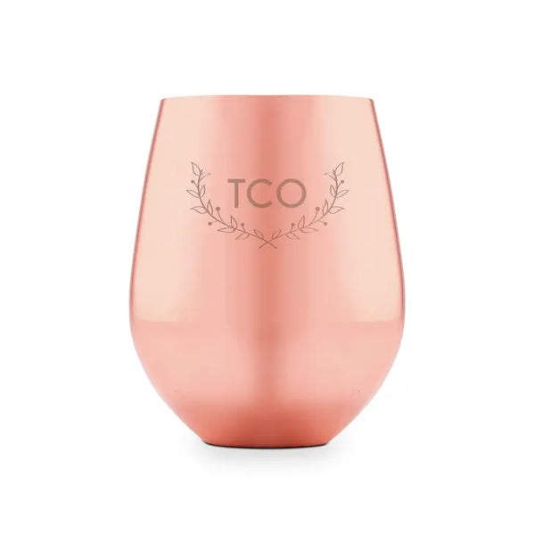 Copper Stemless Wine Glass - Woodland Monogram Etching