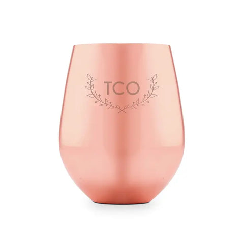 Copper Stemless Wine Glass - Woodland Monogram Etching