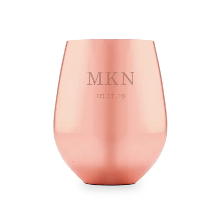 Copper Stemless Wine Glass - Classic Initials Etching