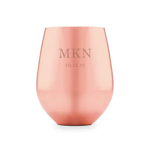 Copper Stemless Wine Glass - Classic Initials Etching