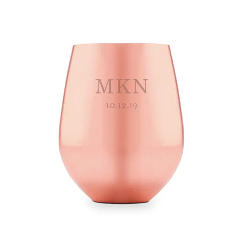 Copper Stemless Wine Glass - Classic Initials Etching