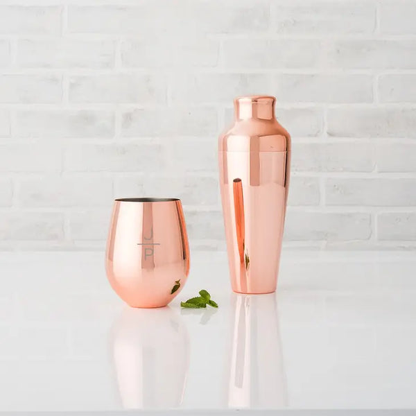 Copper Stemless Wine Glass - Stacked Monogram Etching