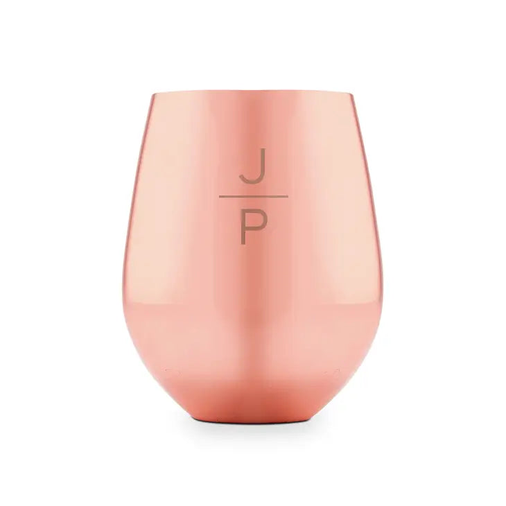 Copper Stemless Wine Glass - Stacked Monogram Etching