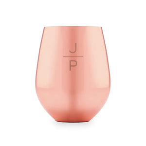 Copper Stemless Wine Glass - Stacked Monogram Etching