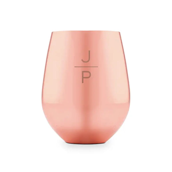 Copper Stemless Wine Glass - Stacked Monogram Etching