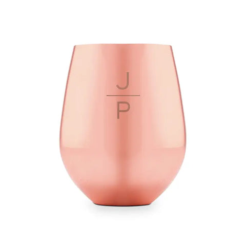 Copper Stemless Wine Glass - Stacked Monogram Etching