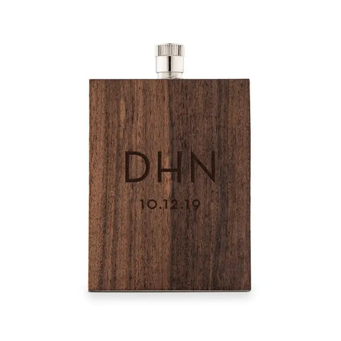 Personalized Rustic Wood Wrapped Stainless Steel Hip Flask - Modern Monogram Print