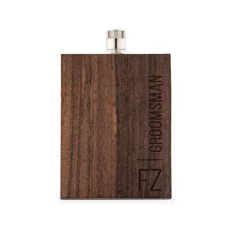 Personalized Rustic Wood Wrapped Stainless Steel Hip Flask - Vertical Groomsman Monogram Print