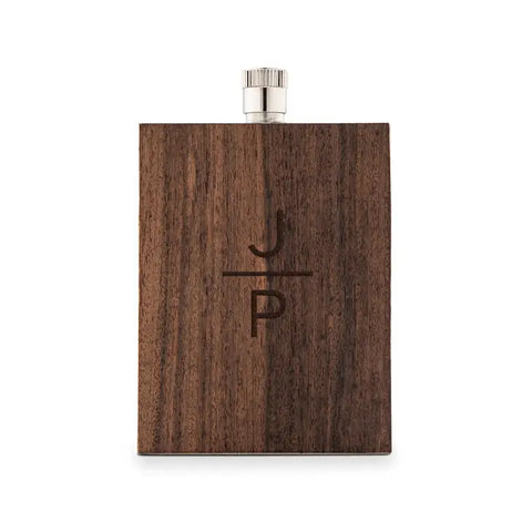 Personalized Rustic Wood Wrapped Stainless Steel Hip Flask - Stacked Monogram Print