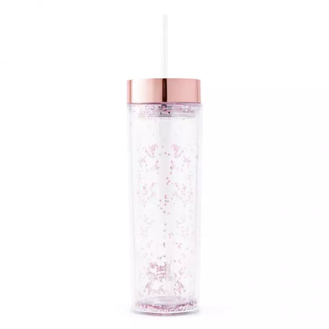 16 oz. Plastic Drink Tumbler - Rose Gold Sparkle