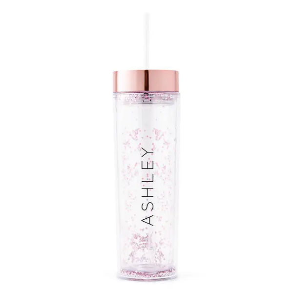 Personalized Plastic Drink Tumbler - Vertical Monogram Print