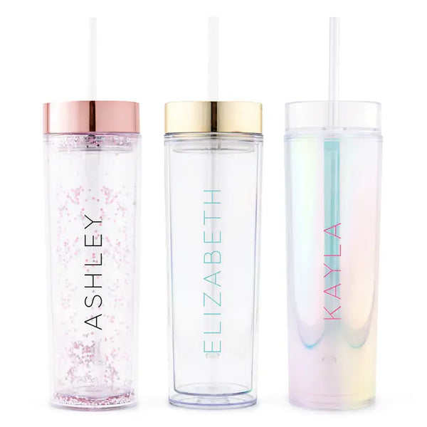 Personalized Plastic Drink Tumbler - Vertical Monogram Print