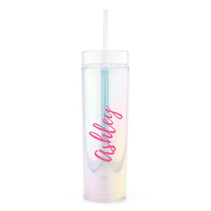 Personalized Plastic Drink Tumbler - Calligraphy Monogram Print