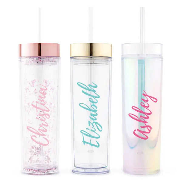 Personalized Plastic Drink Tumbler - Calligraphy Monogram Print