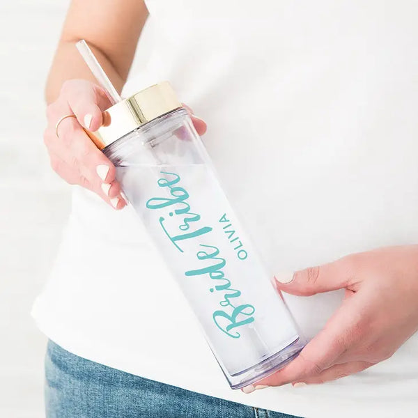 Personalized Plastic Drink Tumbler - Bride Tribe Print