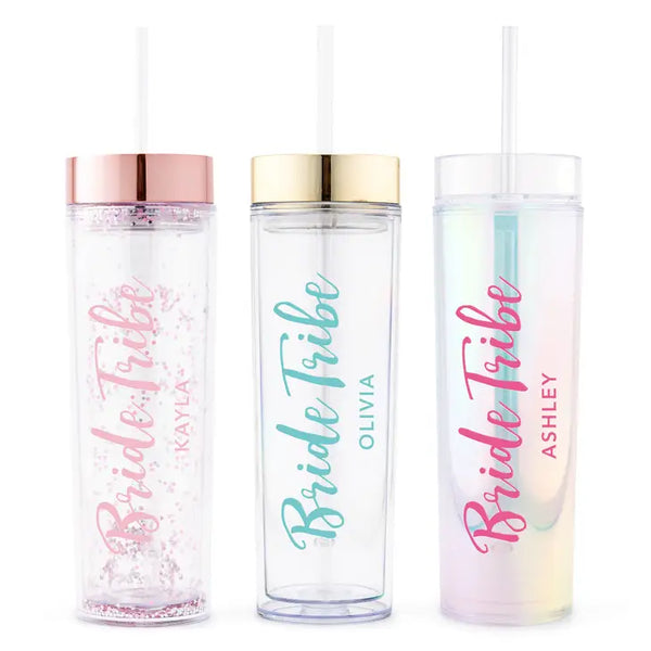 Personalized Plastic Drink Tumbler - Bride Tribe Print