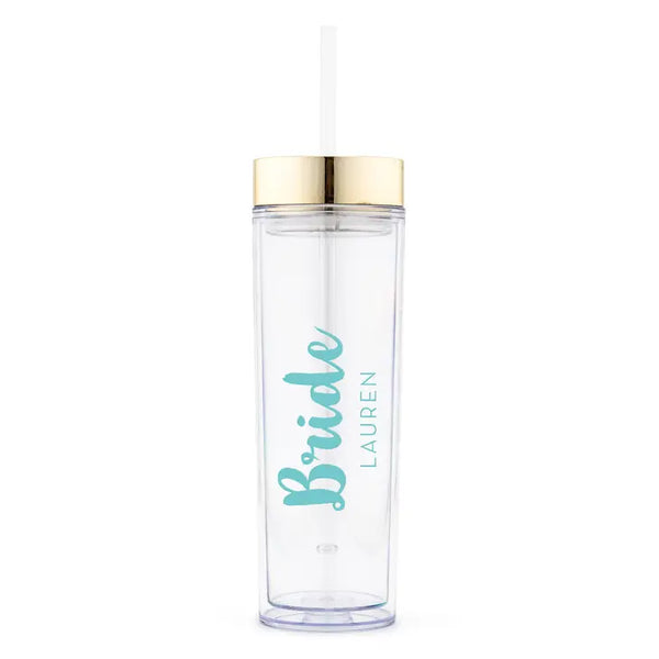 Personalized Plastic Drink Tumbler - Retro Luxe Bride Print