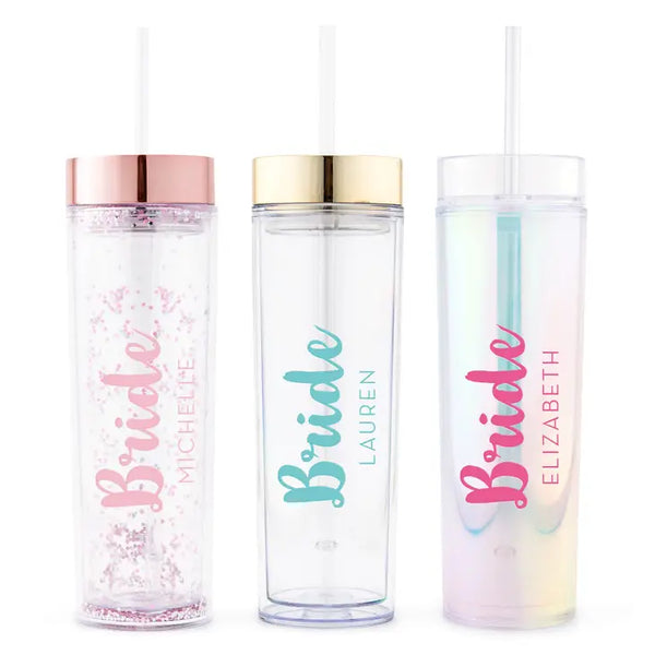 Personalized Plastic Drink Tumbler - Retro Luxe Bride Print