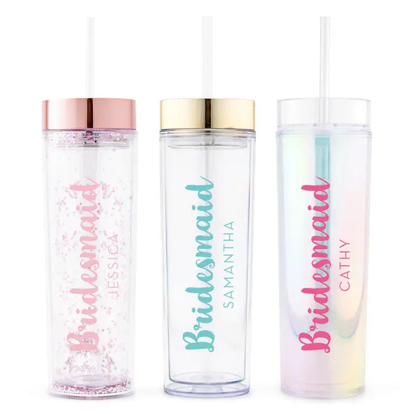 Personalized Plastic Drink Tumbler - Retro Luxe Bridesmaid Print