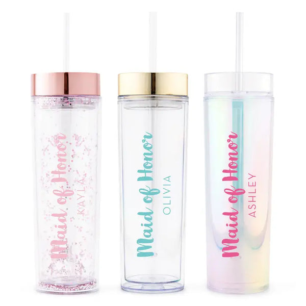 Personalized Plastic Drink Tumbler - Retro Luxe Maid Of Honor