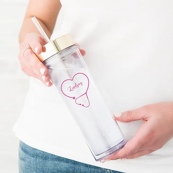 Personalized Plastic Drink Tumbler - Heart Stethoscope