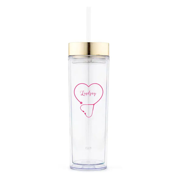 Personalized Plastic Drink Tumbler - Heart Stethoscope