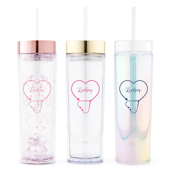 Personalized Plastic Drink Tumbler - Heart Stethoscope