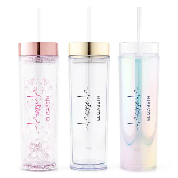 Personalized Plastic Drink Tumbler - Nurse Heartbeat