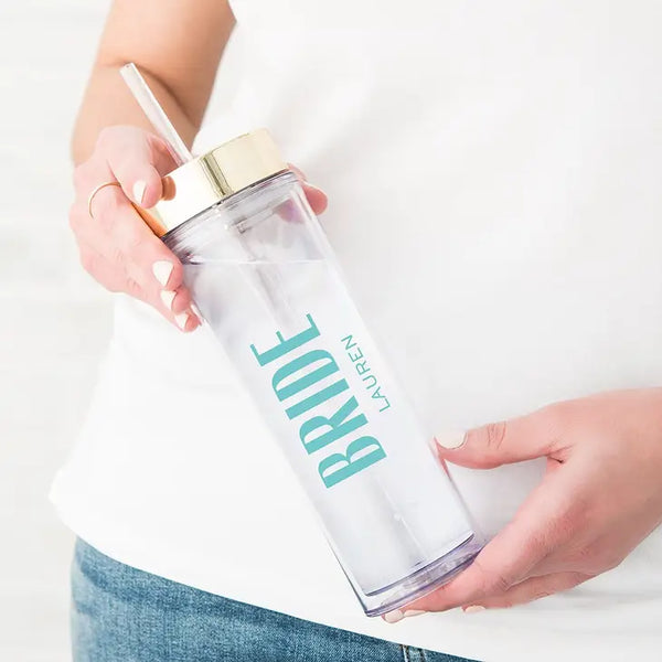 Personalized Plastic Drink Tumbler - Modern Bride Print