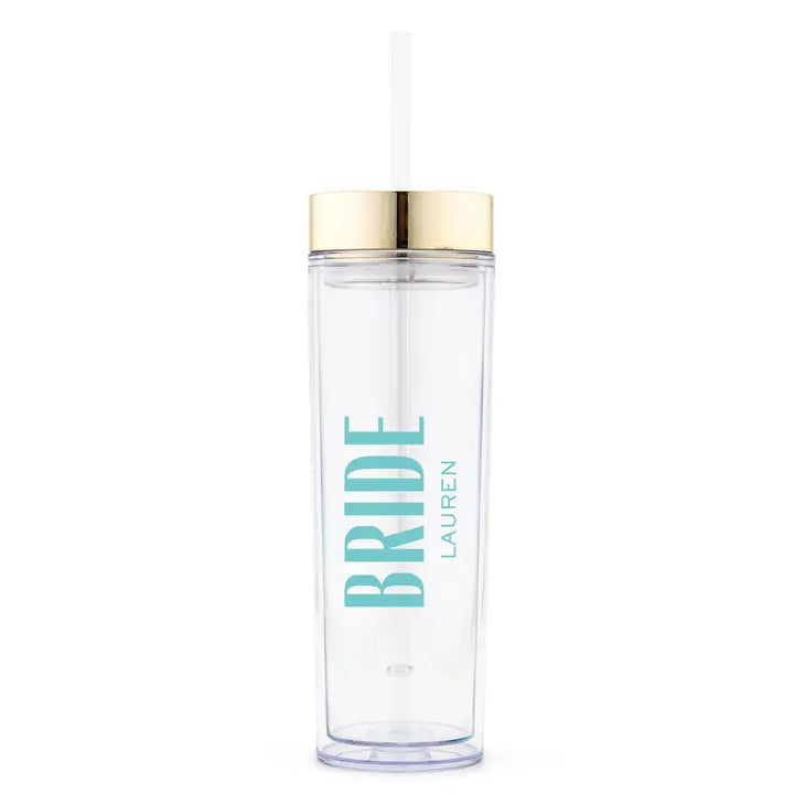 Personalized Plastic Drink Tumbler - Modern Bride Print