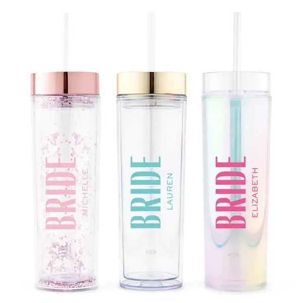 Personalized Plastic Drink Tumbler - Modern Bride Print