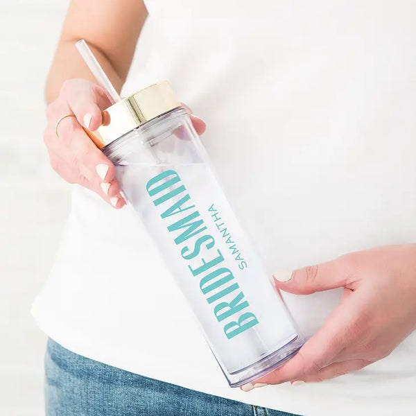 Personalized Plastic Drink Tumbler - Modern Bridesmaid Print