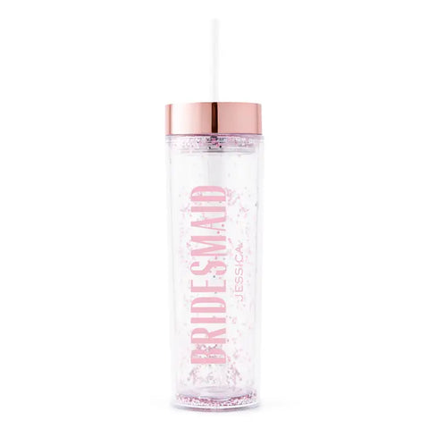 Personalized Plastic Drink Tumbler - Modern Bridesmaid Print