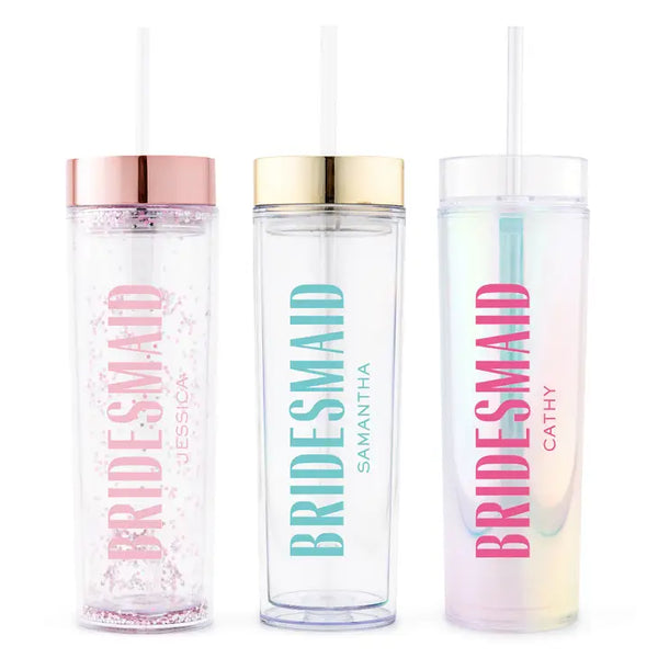 Personalized Plastic Drink Tumbler - Modern Bridesmaid Print