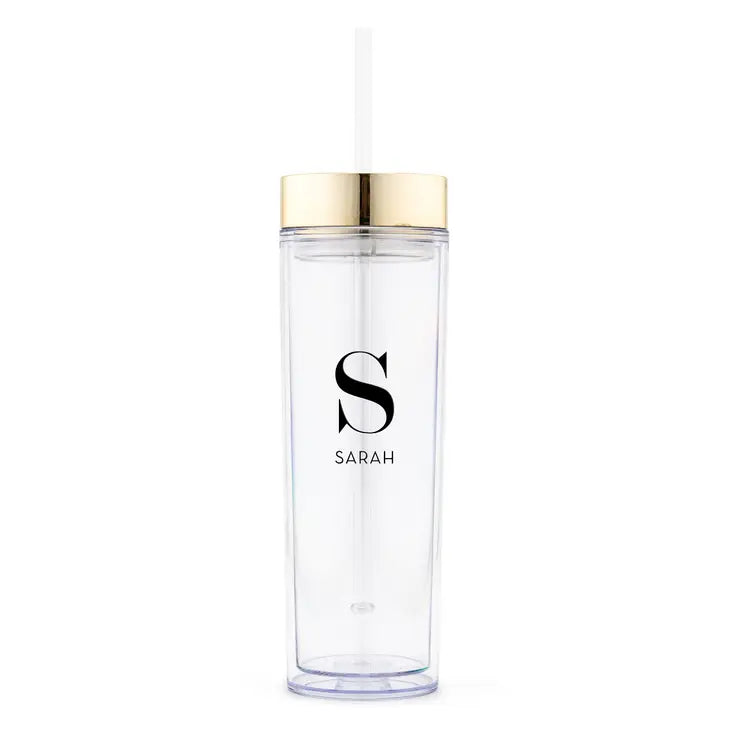 Personalized Plastic Drink Tumbler - Modern Serif Monogram Print