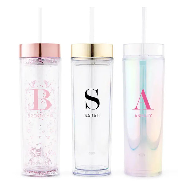 Personalized Plastic Drink Tumbler - Modern Serif Monogram Print