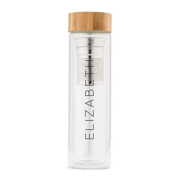 Personalized Glass Tea Infuser Travel Mug - Contemporary Vertical Print