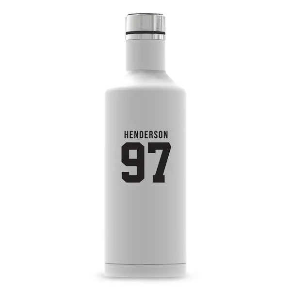 Personalized White Stainless Steel Insulated Water Bottle - Sports Jersey Print