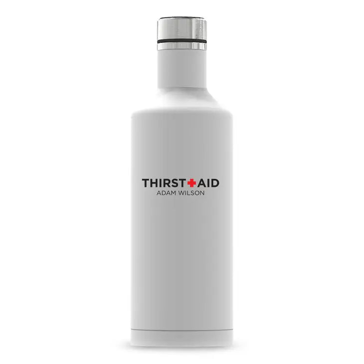 Personalized White Stainless Steel Insulated Water Bottle - Thirst Aid Print